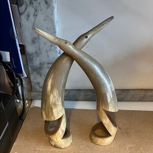Elegant Horn Bird Sculptured Candleholders